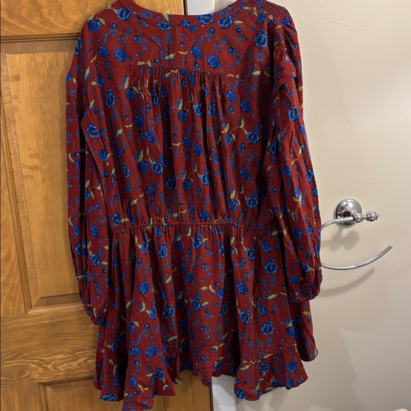 Free People Floral Button-Front Burgundy Mini Dress - Picture 8 of 11